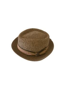 Brown Straw Fedora Hat With Multicolor Ribbon Band